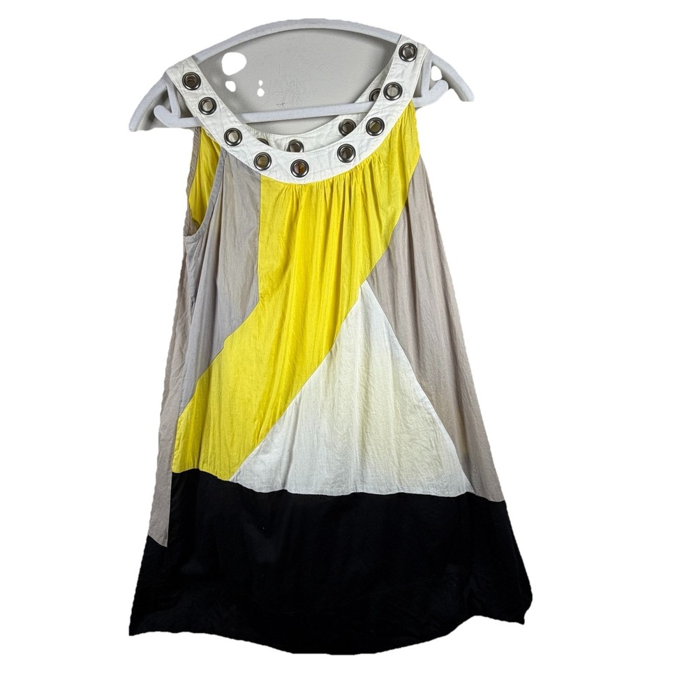 VTG 5•7•9 Color Block Halt Top Geometric Black Yellow Retro style Y2K 100% Cotto